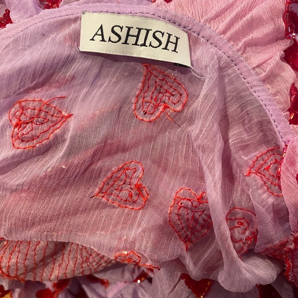 NWOT $2,250 Ashish Valentine Heart embroidered Sequin Organza Wrap Dress in Pink - Picture 13 of 14